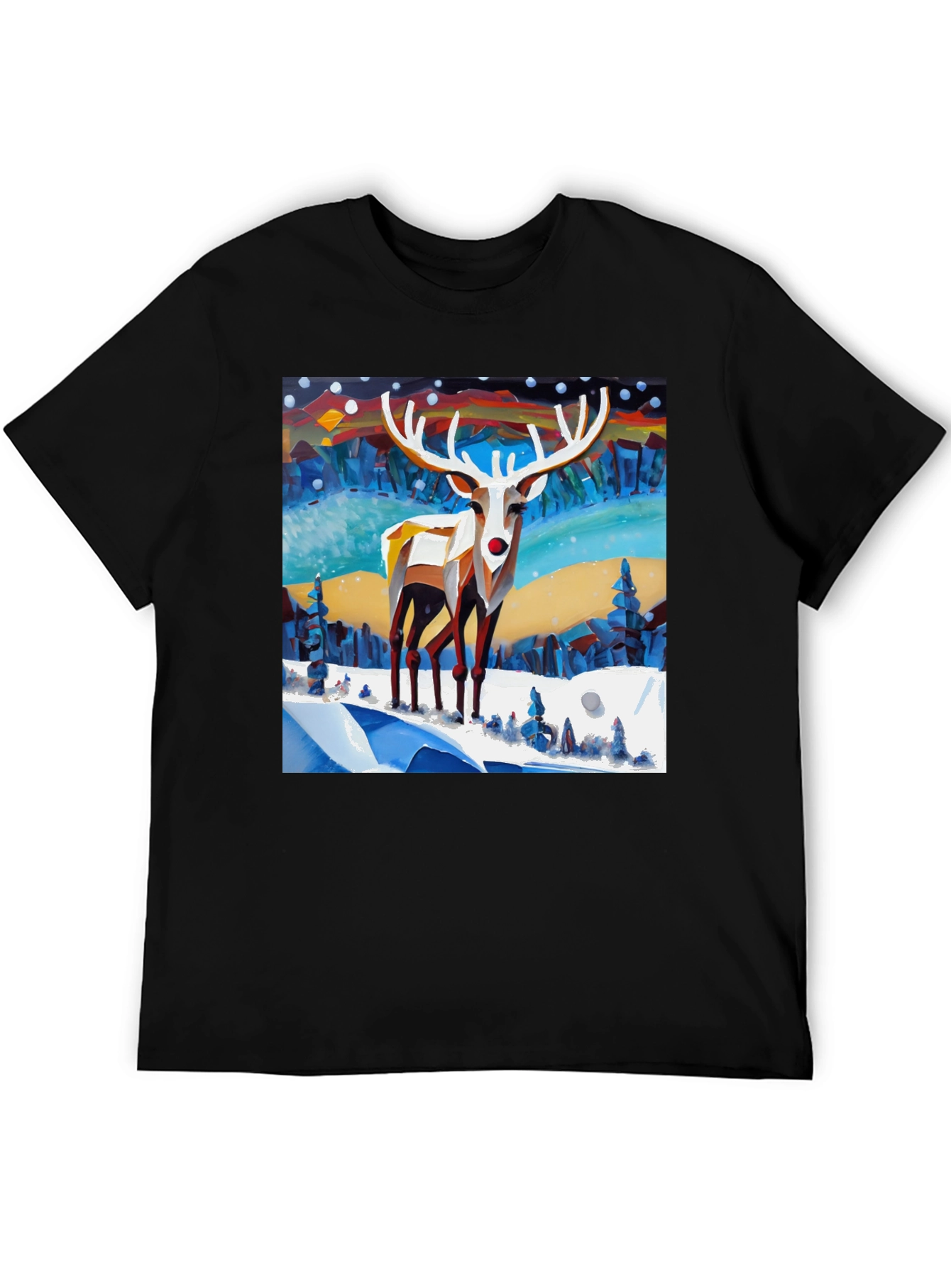 Geometric Reindeer Winter Scene T-Shirt