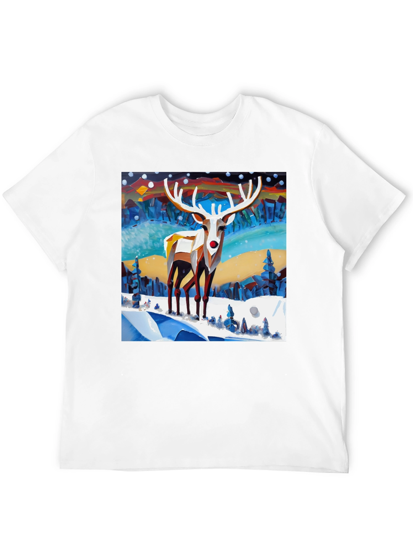 Geometric Reindeer Winter Scene T-Shirt