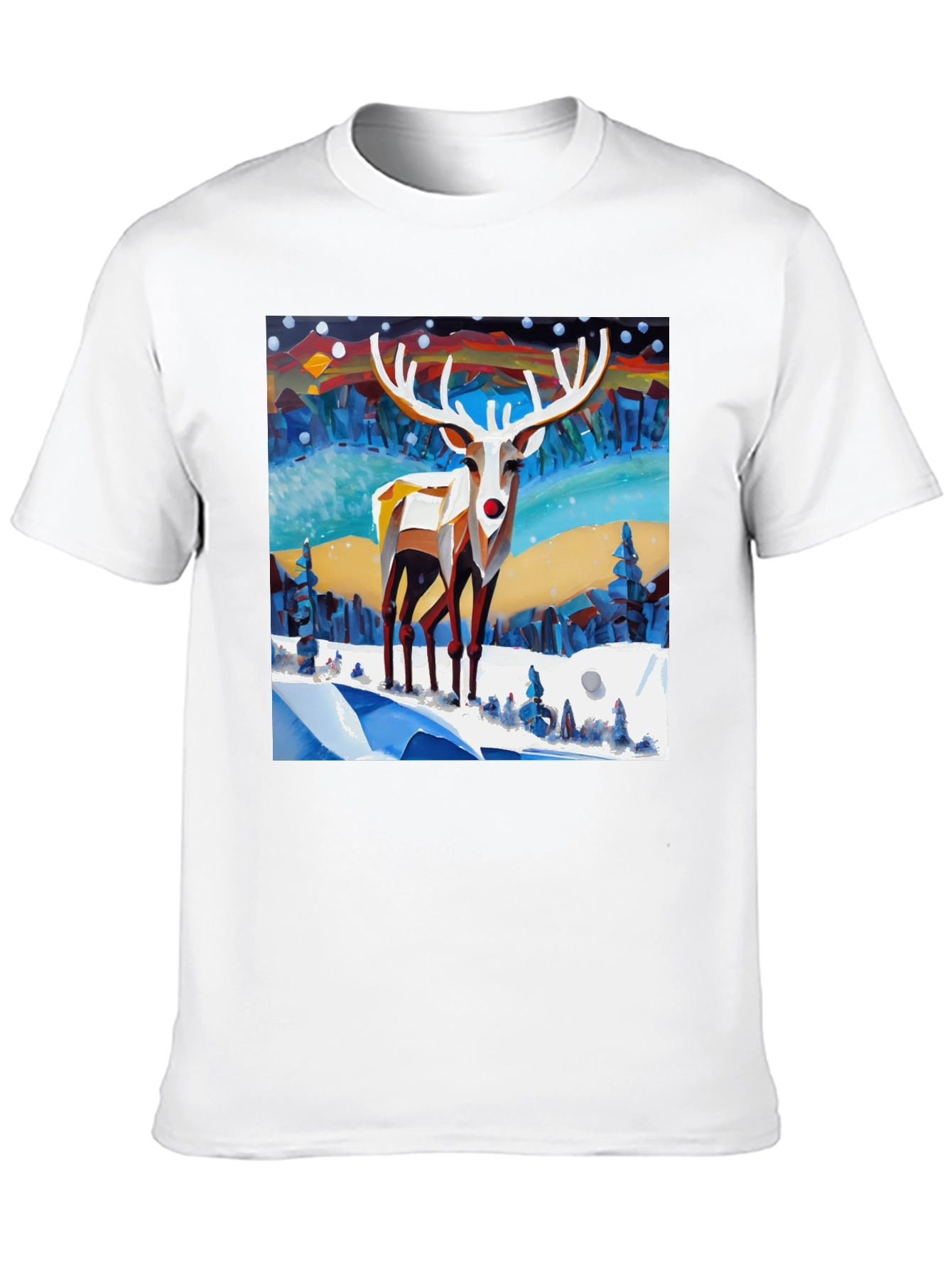 Geometric Reindeer Winter Scene T-Shirt