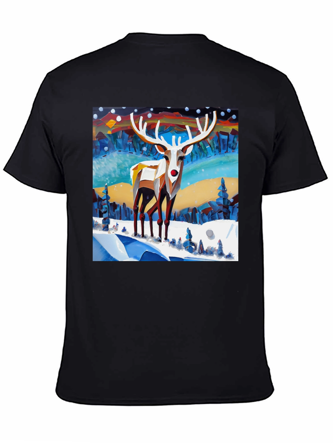 Geometric Reindeer Winter Scene T-Shirt