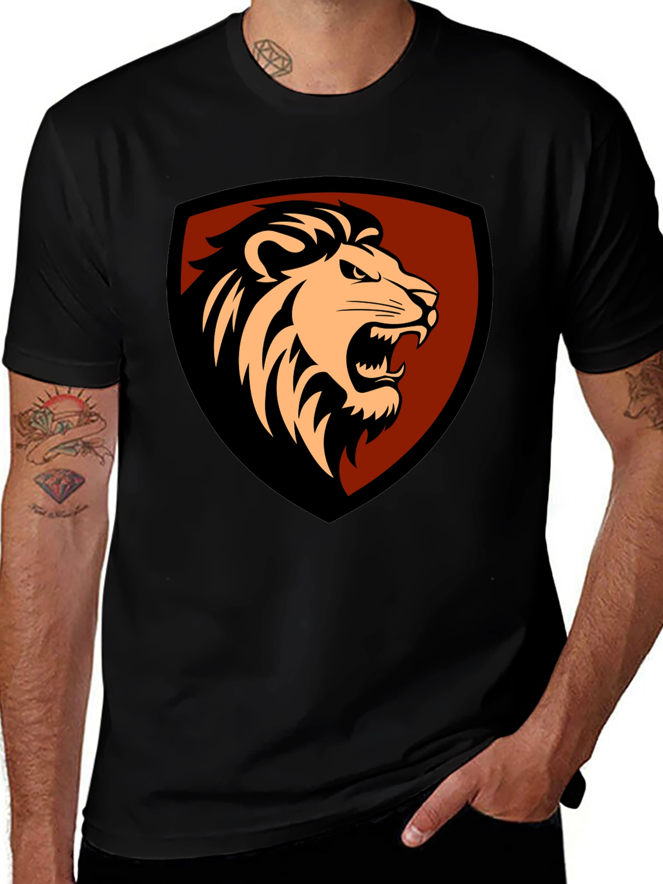 Lion Shield Graphic Tee - Mens Black T-Shirt