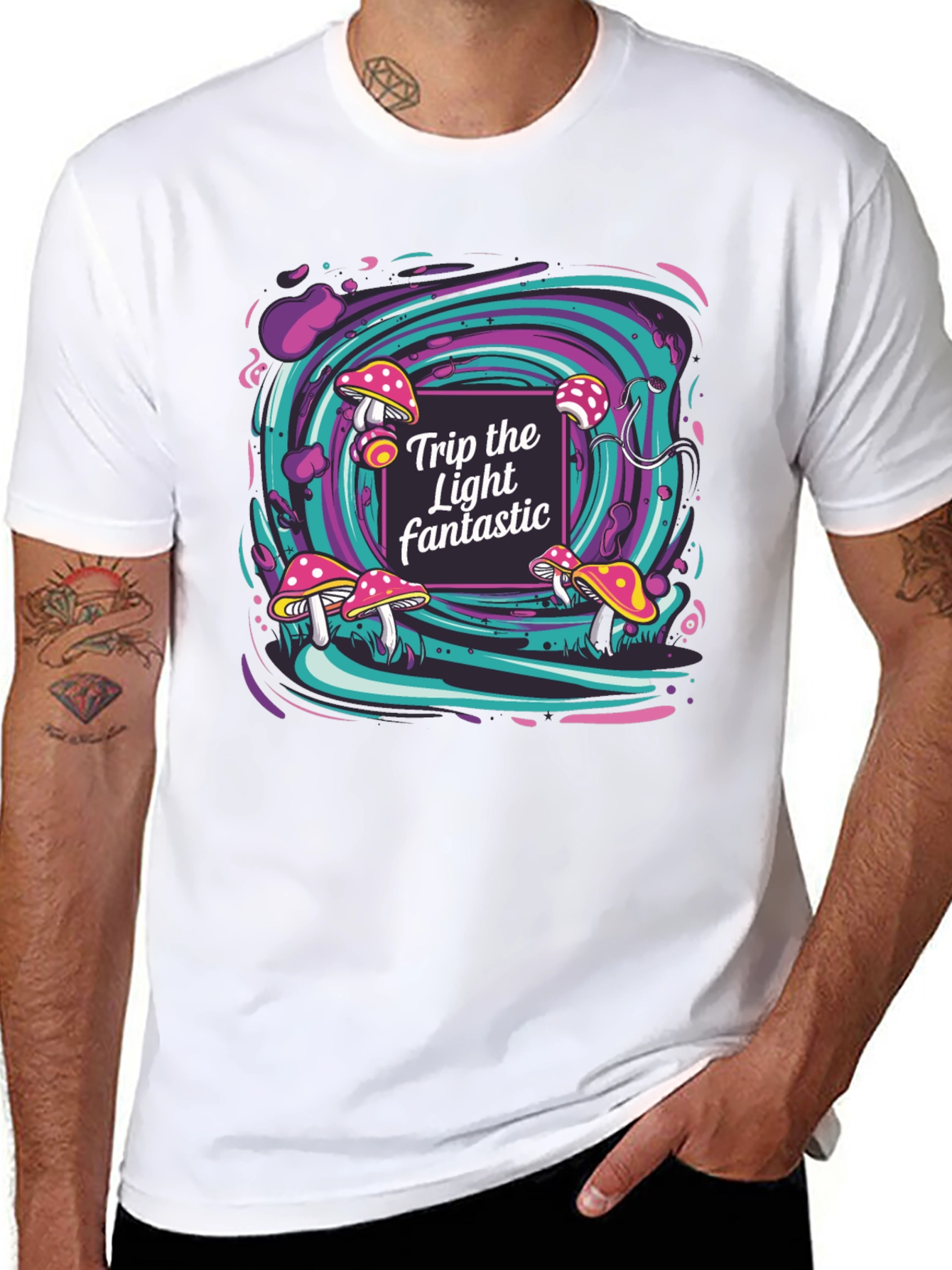 Psychedelic Mushroom Trip T-Shirt - Light Fantastic Design