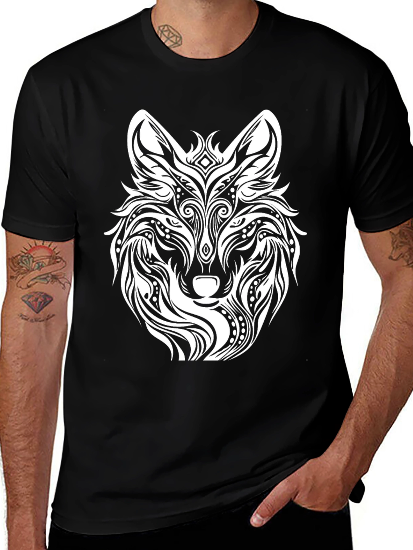 Wolf Graphic Print Black T-Shirt