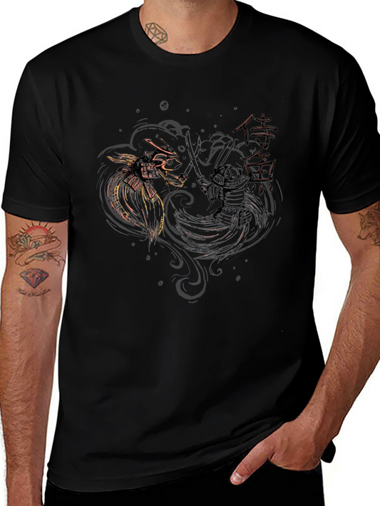 Samurai Dragon Duel Black T-Shirt