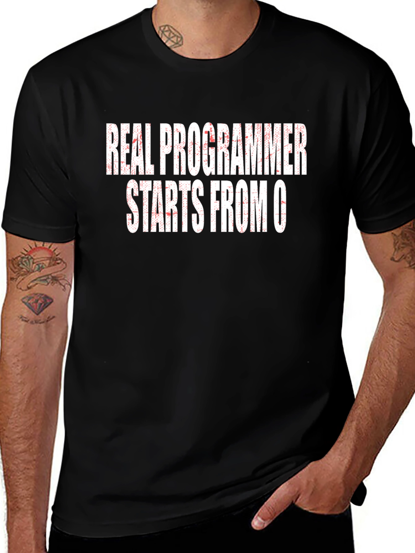 Real Programmer Starts From 0 Funny Black T-Shirt