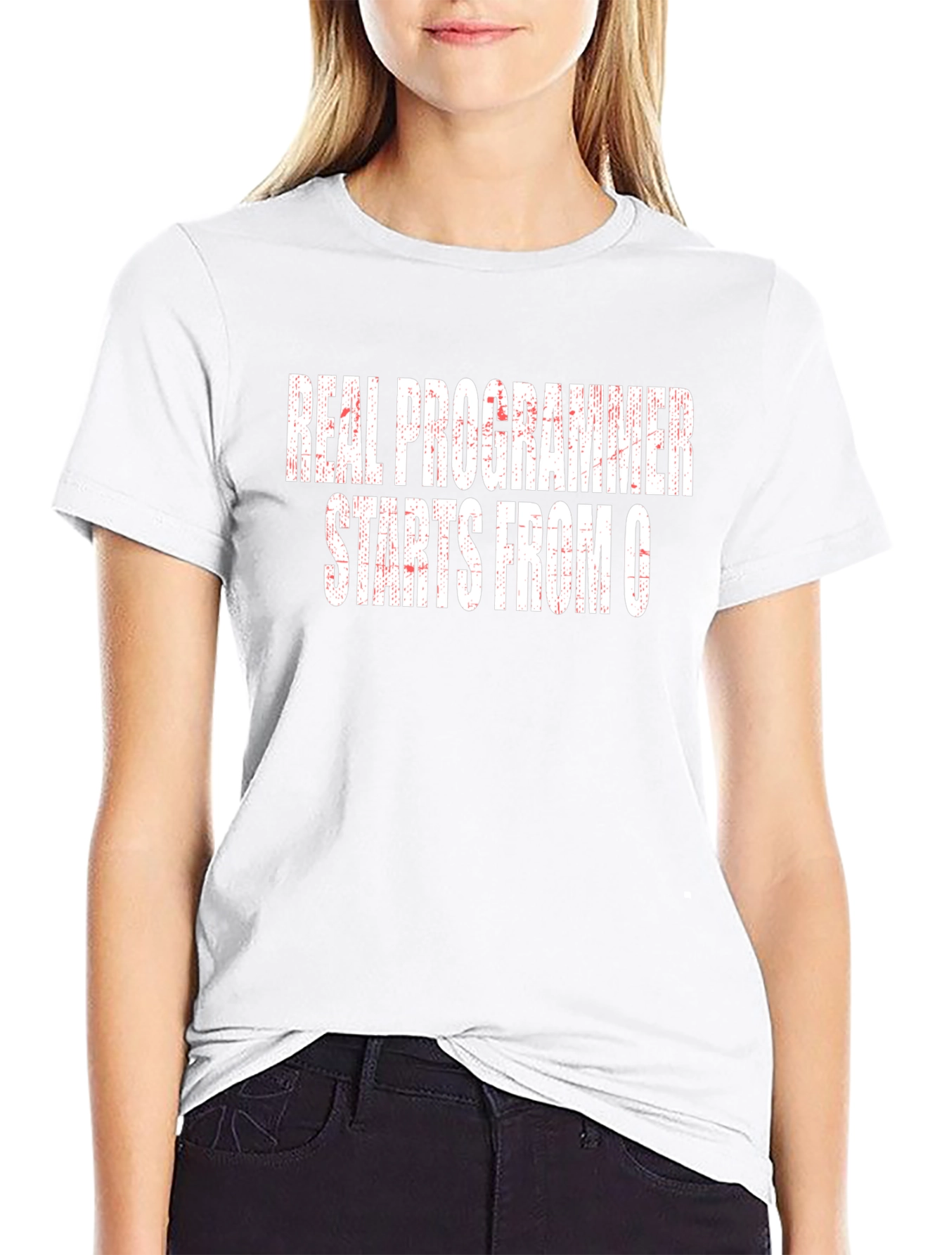 Real Programmer Starts From 0 Funny Black T-Shirt