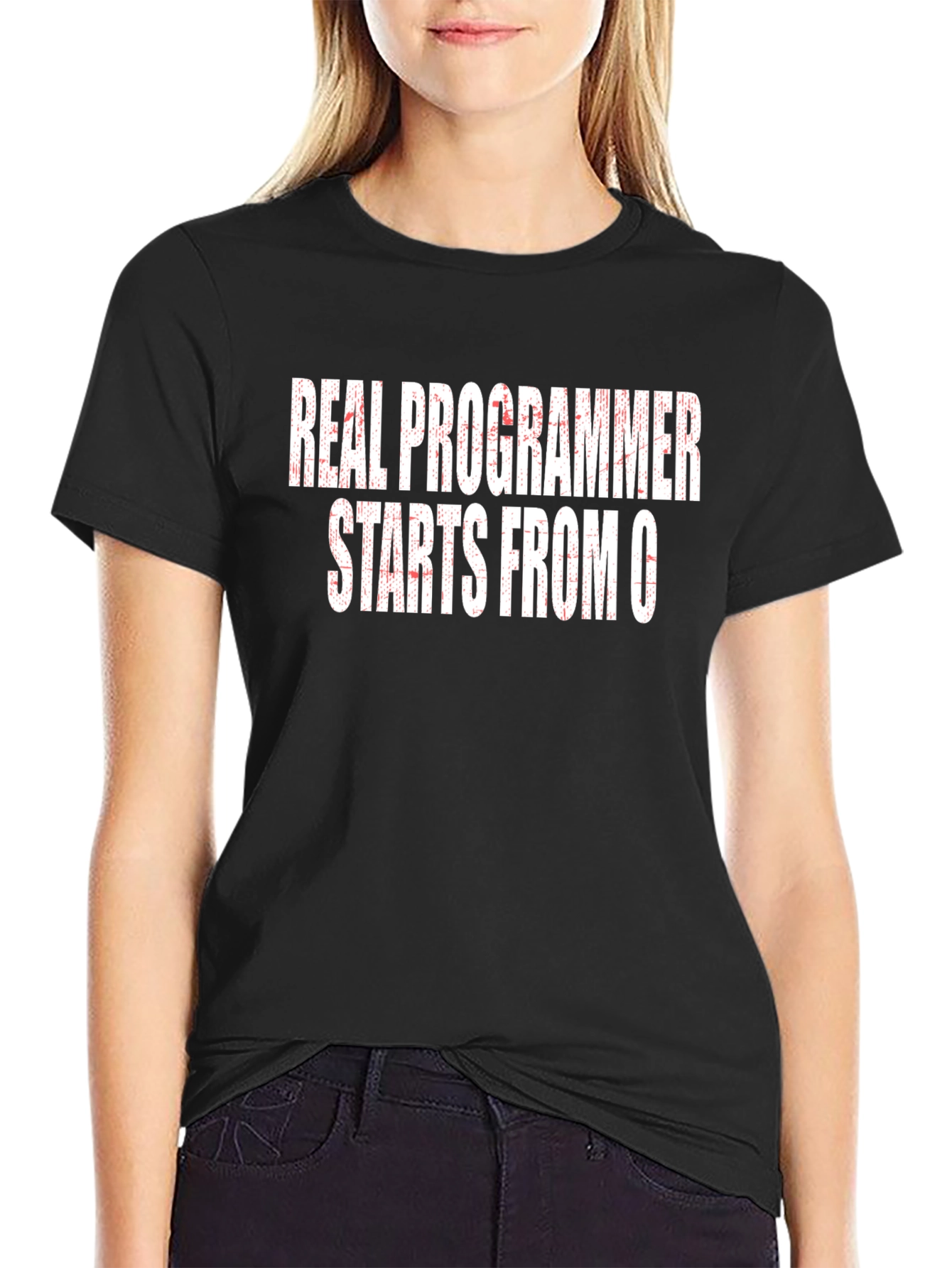 Real Programmer Starts From 0 Funny Black T-Shirt