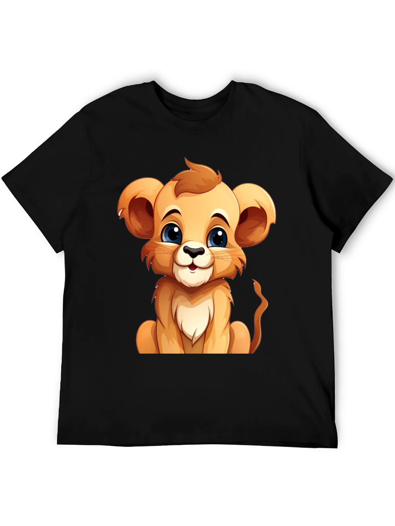 Cute Lion Cub Graphic Tee - Black Unisex T-Shirt