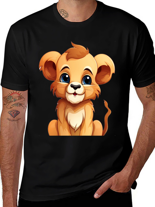 Cute Lion Cub Graphic Tee - Black Unisex T-Shirt