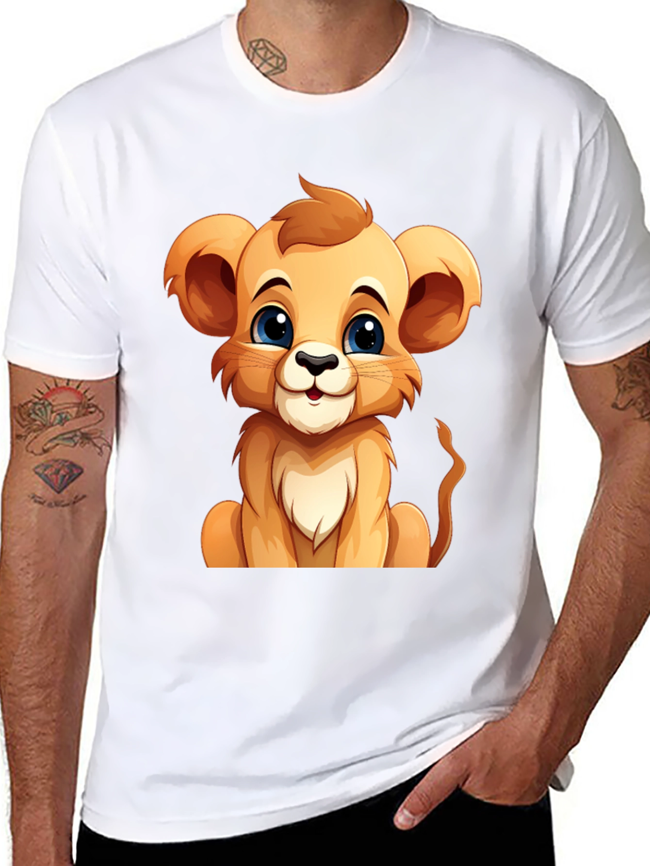 Cute Lion Cub Graphic Tee - Black Unisex T-Shirt