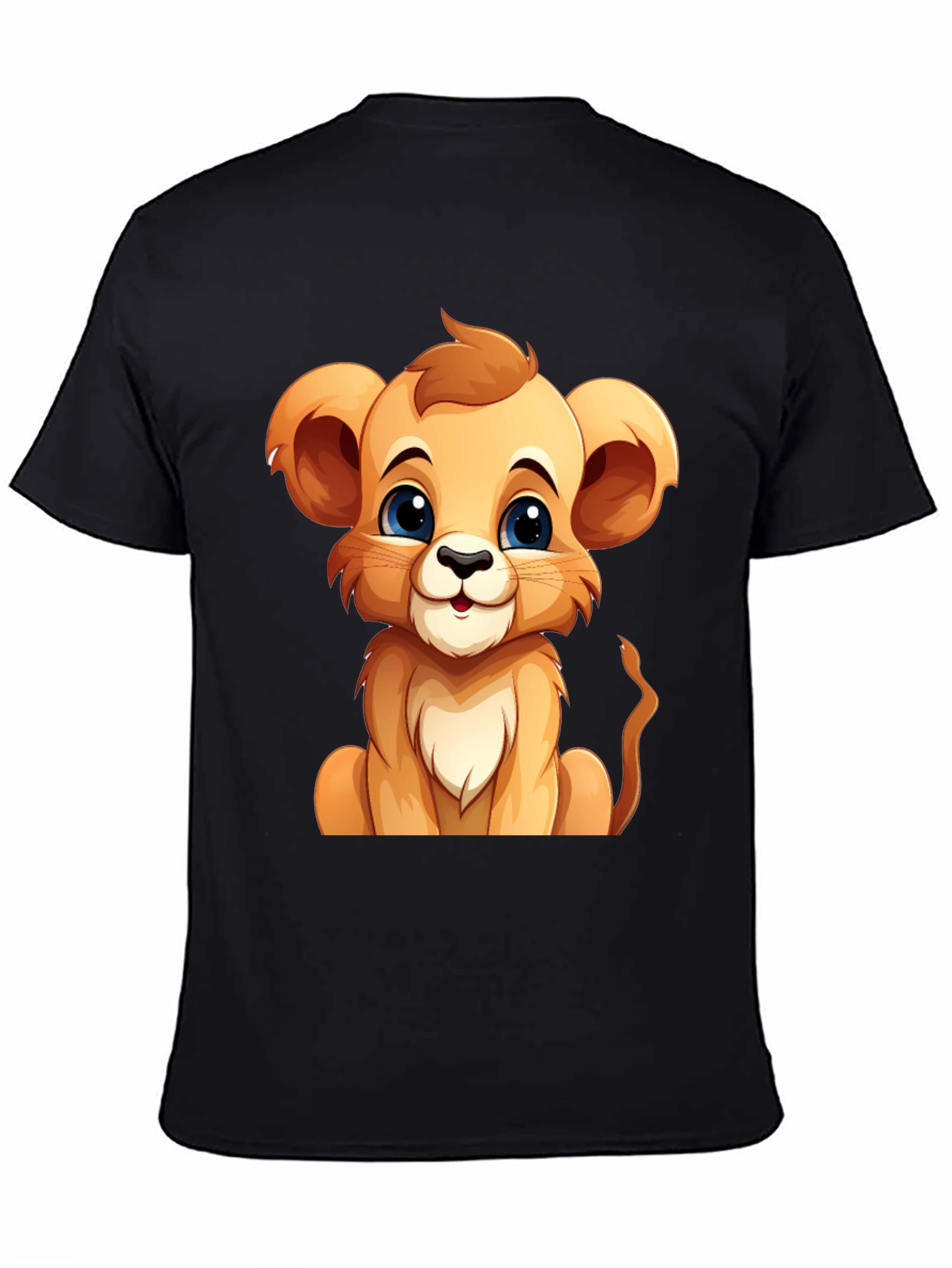 Cute Lion Cub Graphic Tee - Black Unisex T-Shirt