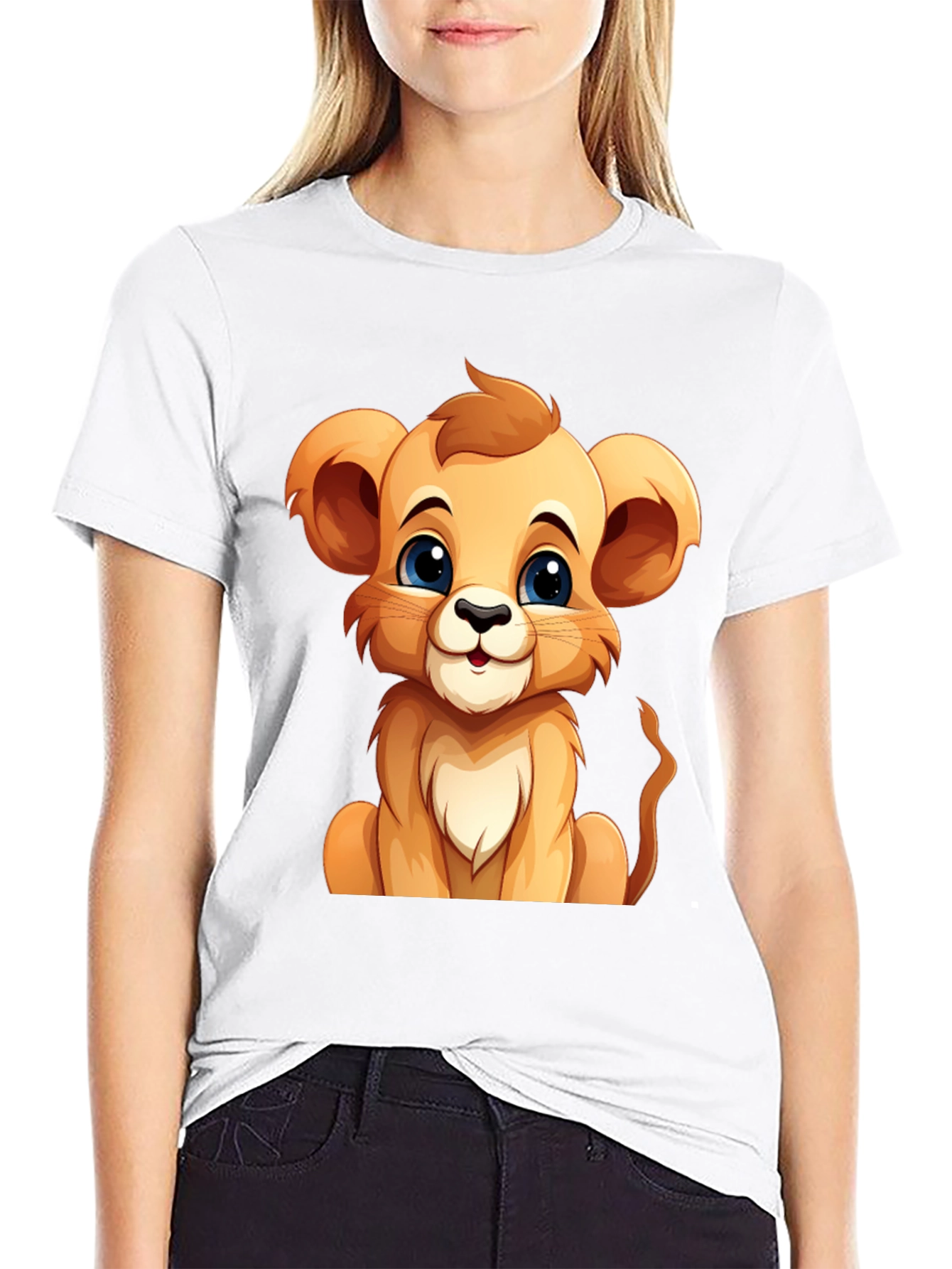 Cute Lion Cub Graphic Tee - Black Unisex T-Shirt