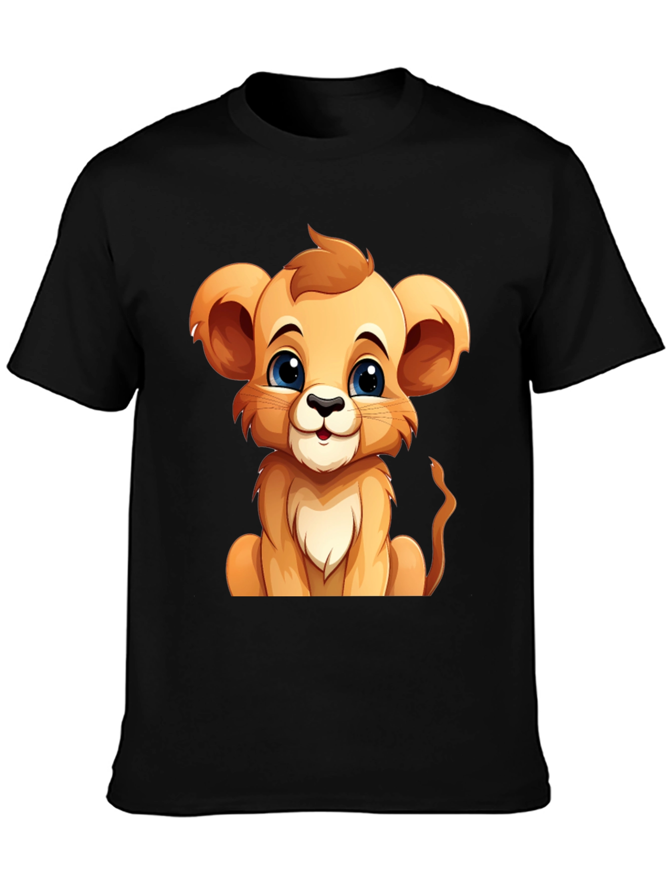 Cute Lion Cub Graphic Tee - Black Unisex T-Shirt