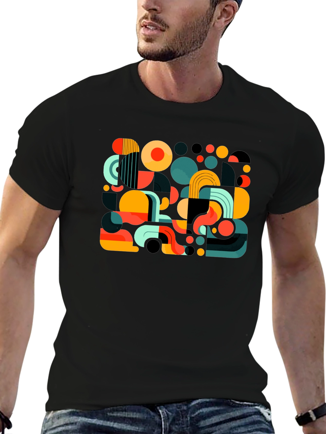 Abstract Geometric Print Mens Black T-Shirt