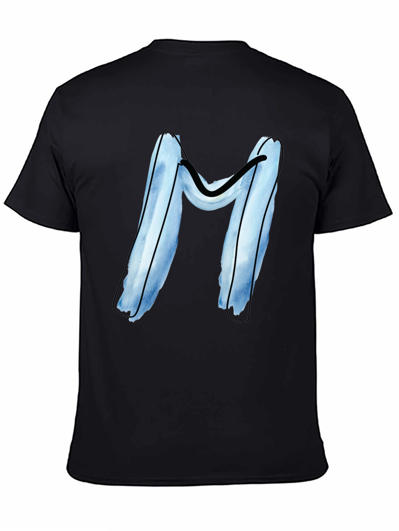 Blue Letter M Graphic Black T-Shirt