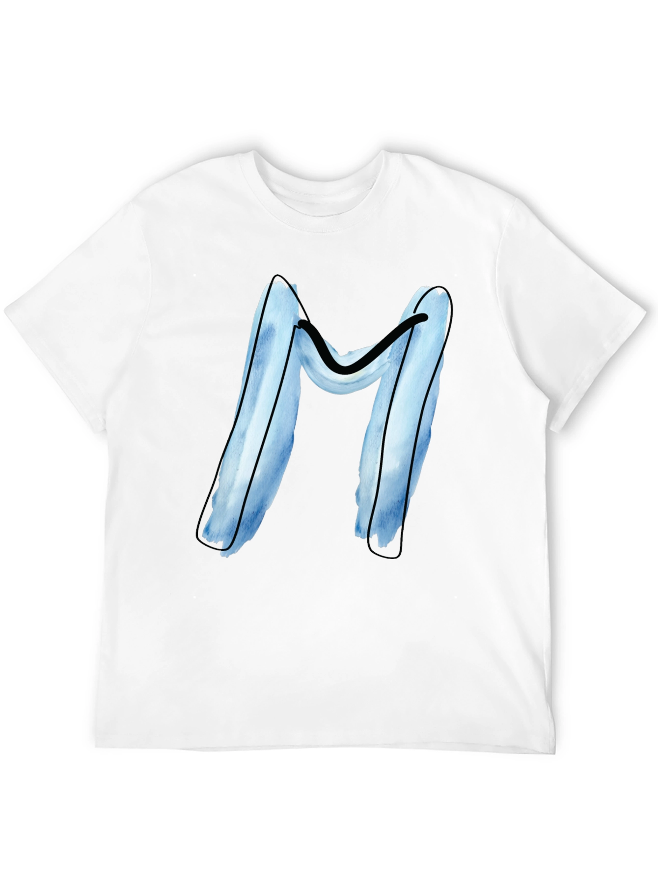 Blue Letter M Graphic Black T-Shirt