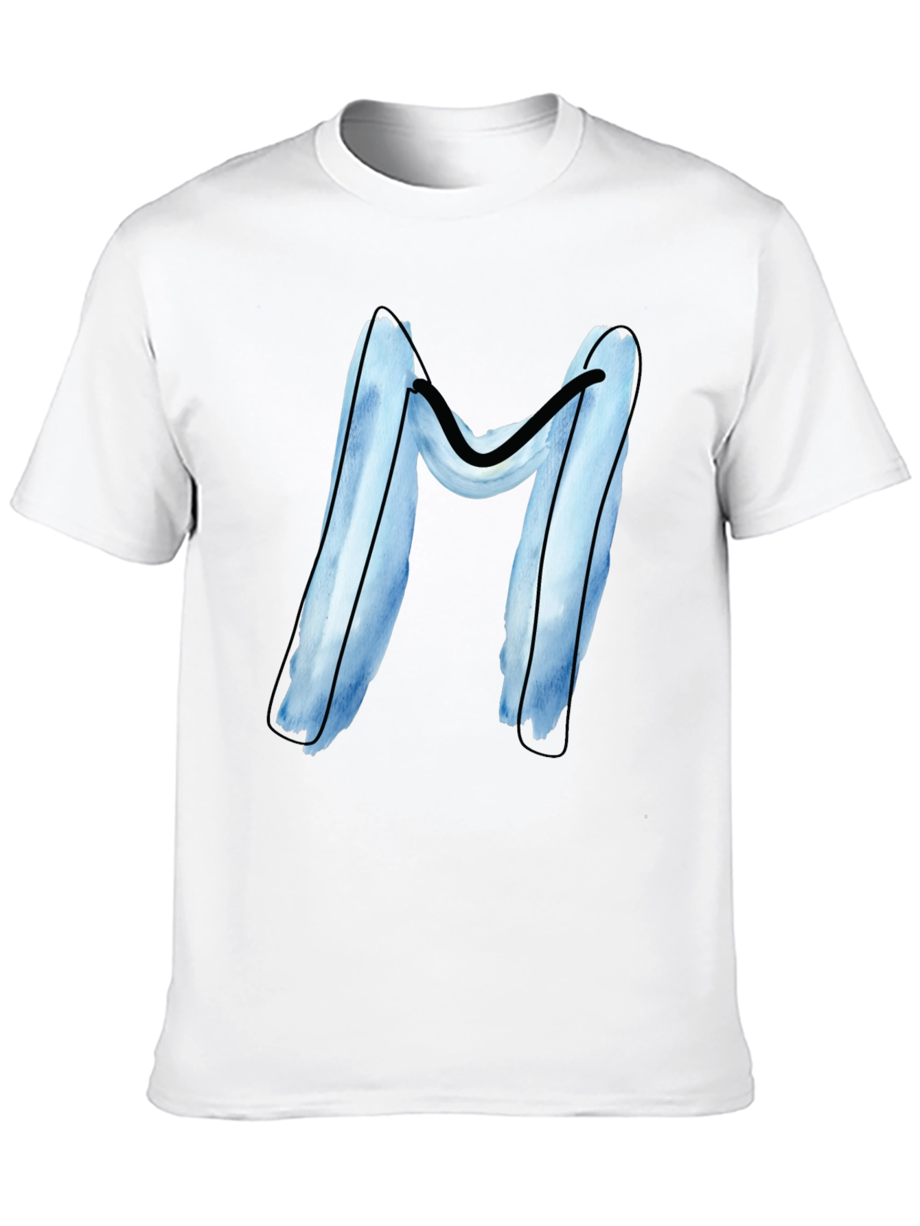 Blue Letter M Graphic Black T-Shirt