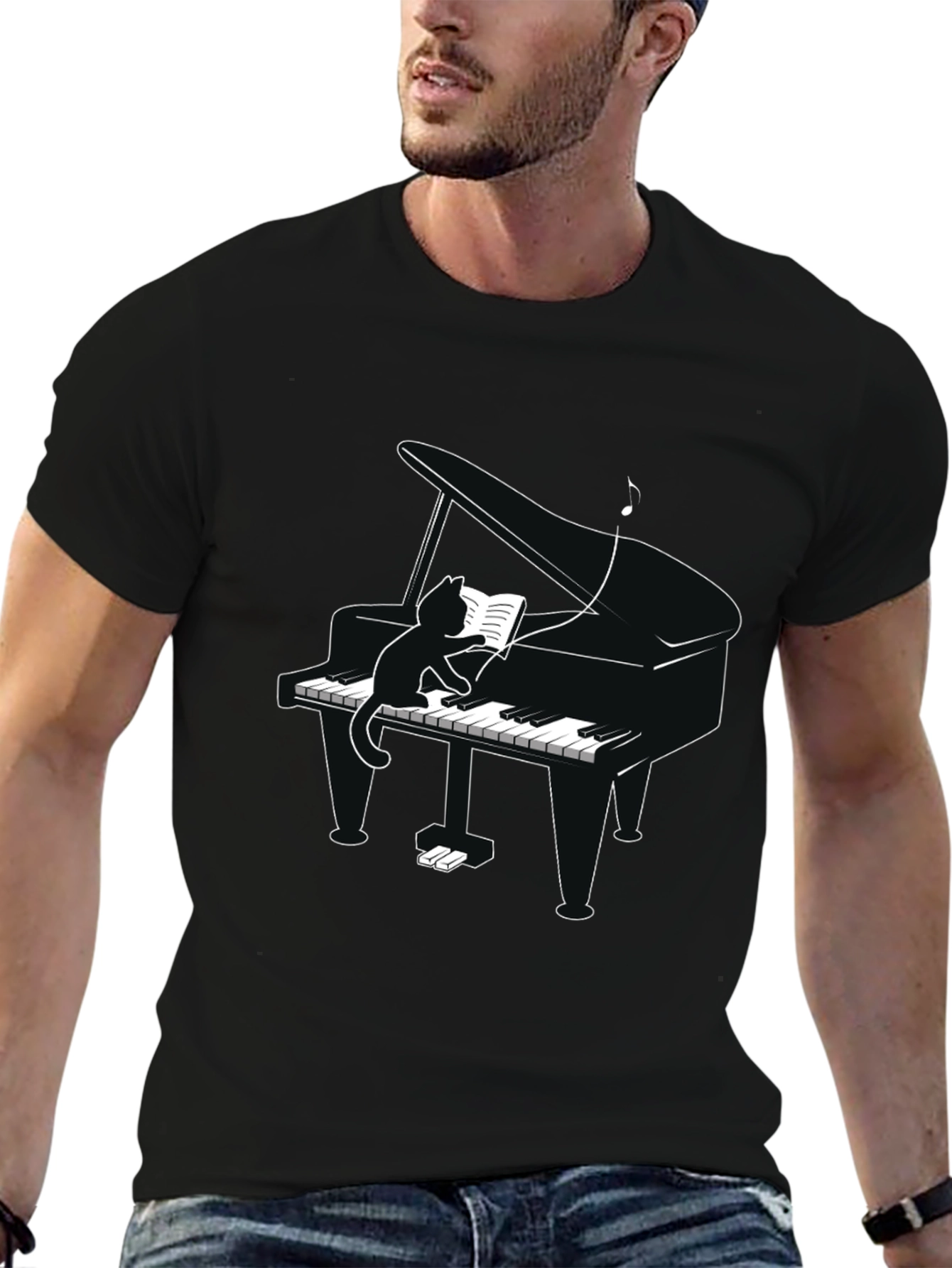 Cat Playing Piano T-Shirt - Novelty Tee