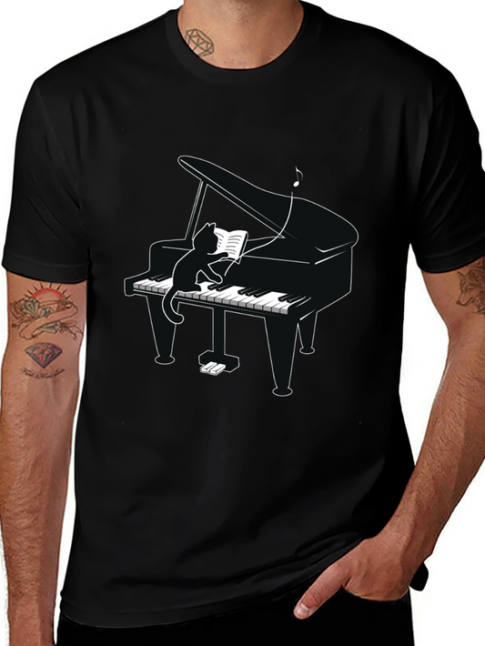 Cat Playing Piano T-Shirt - Novelty Tee