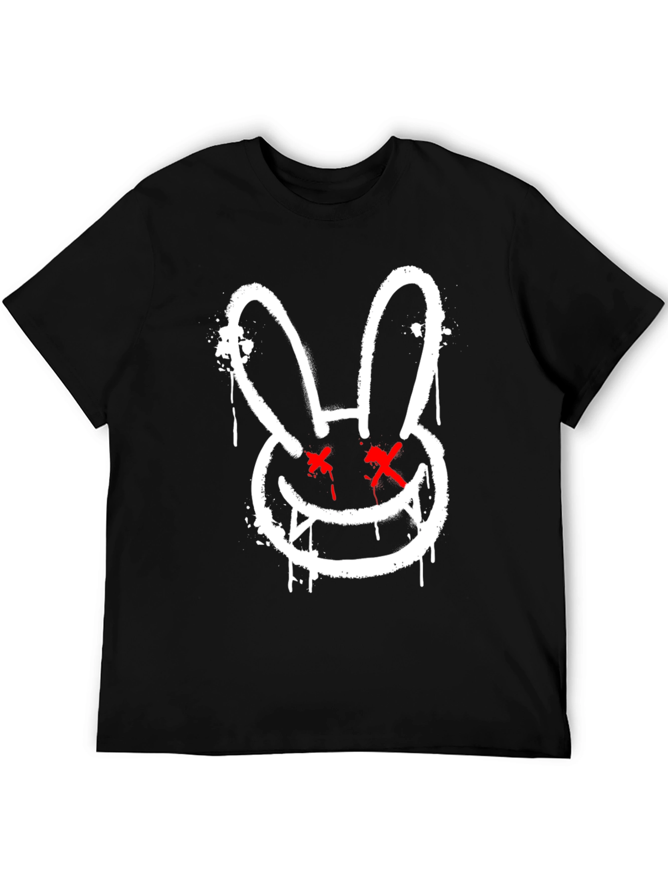 Edgy Rabbit Graphic Tee - Black Cotton Casual Shirt
