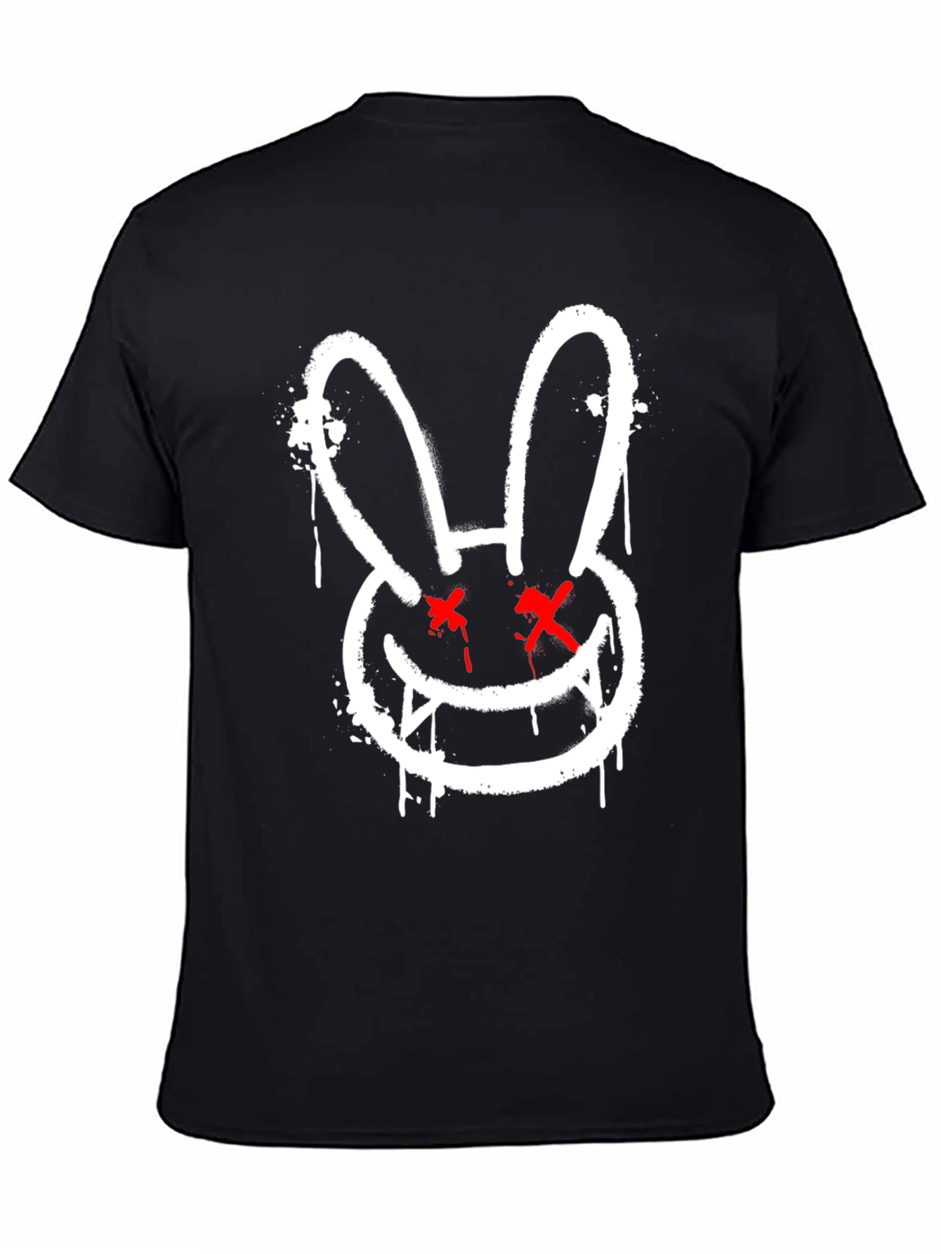 Edgy Rabbit Graphic Tee - Black Cotton Casual Shirt