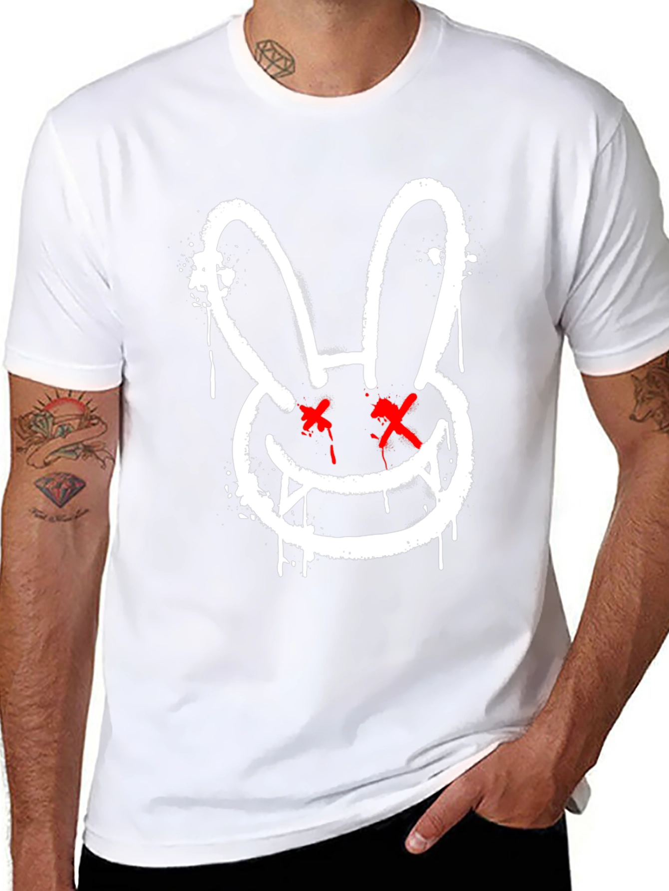 Edgy Rabbit Graphic Tee - Black Cotton Casual Shirt