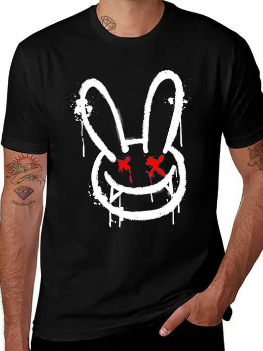 Edgy Rabbit Graphic Tee - Black Cotton Casual Shirt