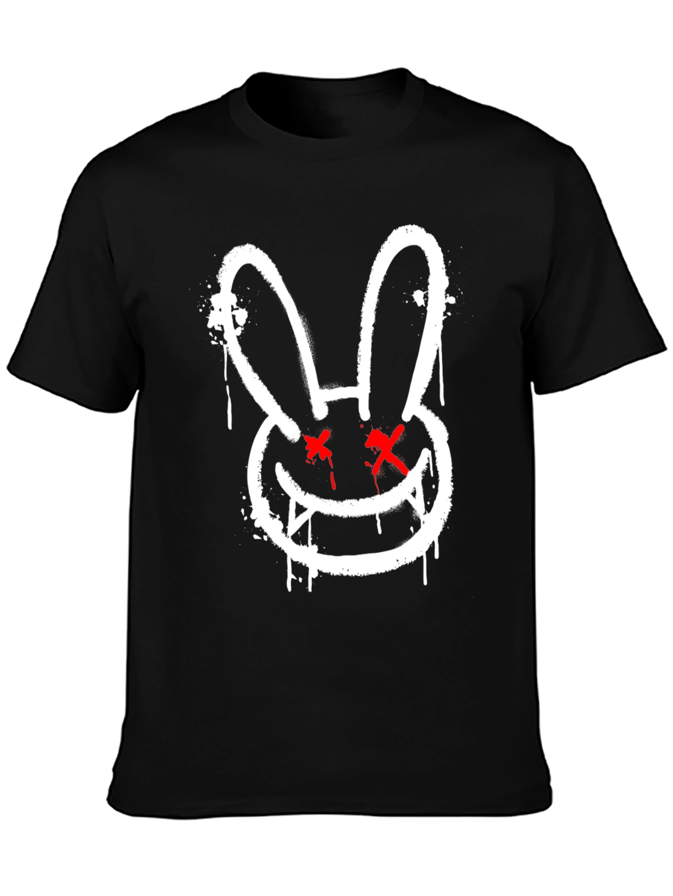 Edgy Rabbit Graphic Tee - Black Cotton Casual Shirt