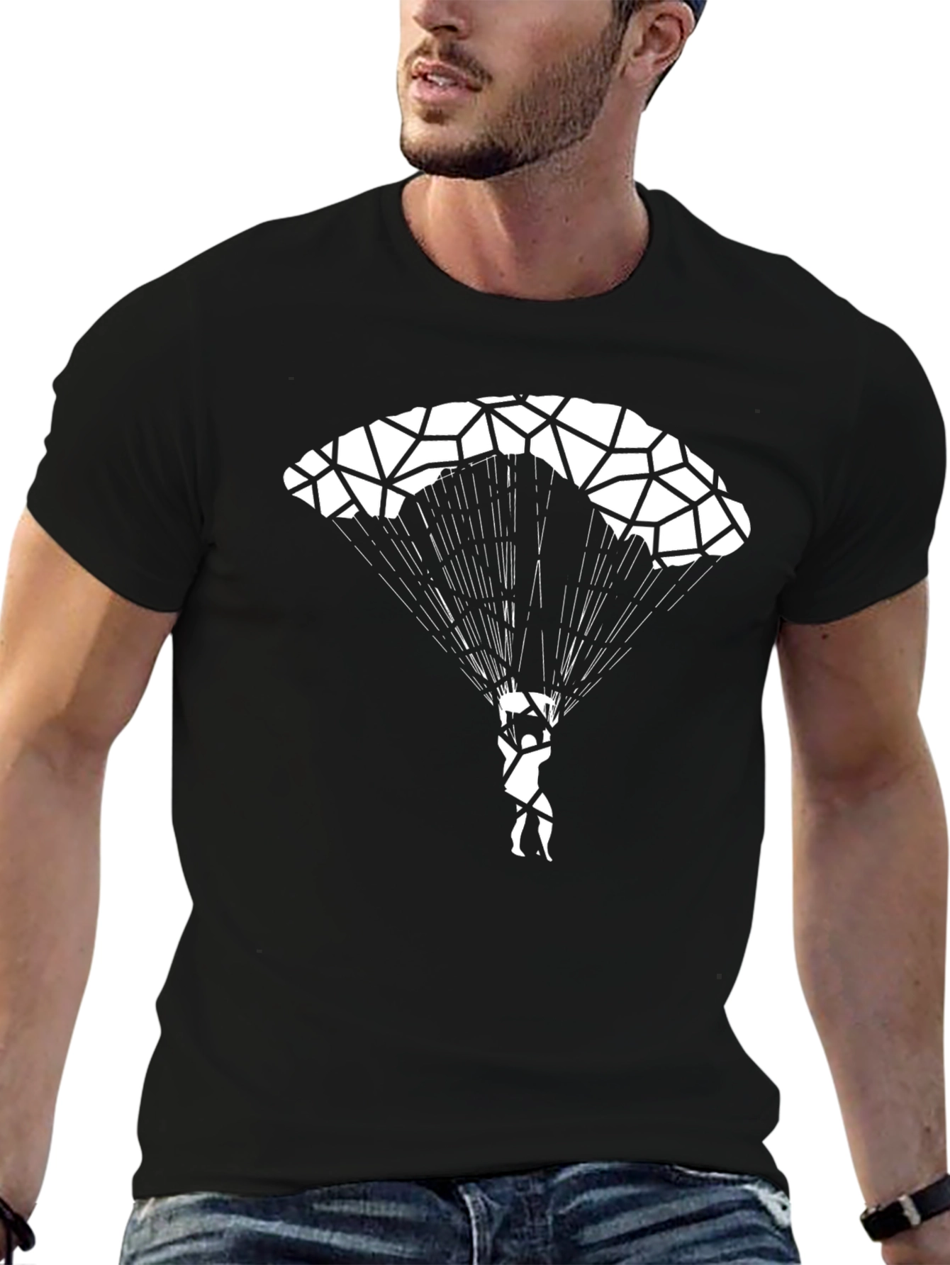 Parachute Graphic Tee - Black Cotton Shirt