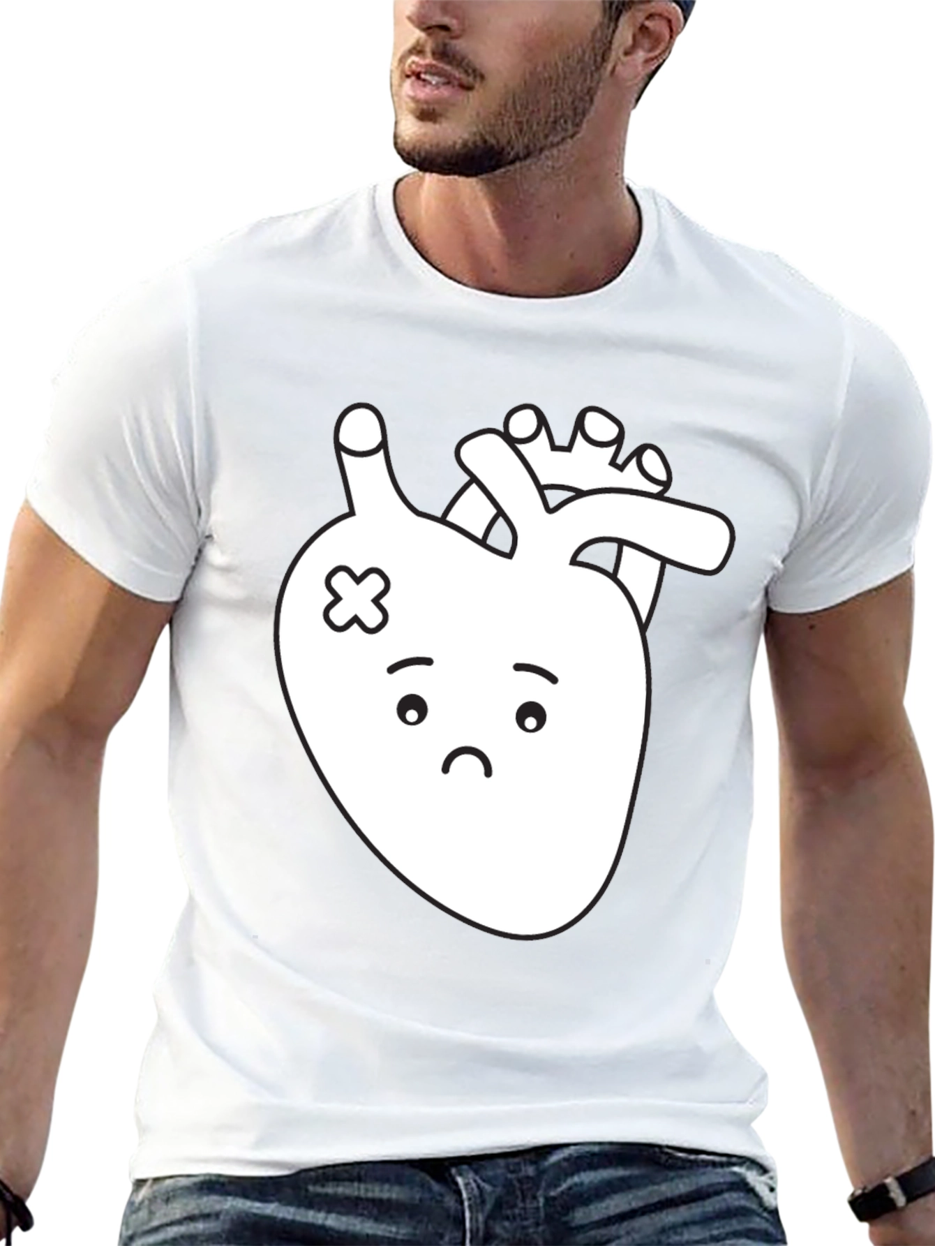 Sad Heart T-Shirt - Black Cotton Graphic Tee