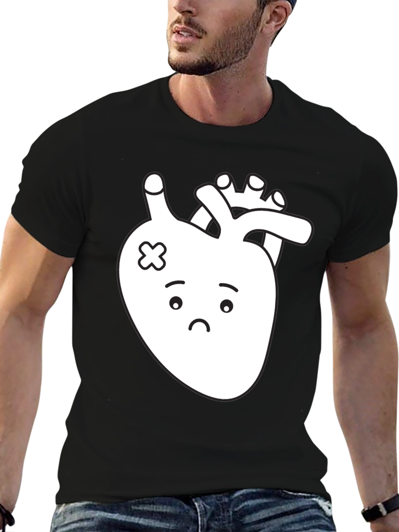 Sad Heart T-Shirt - Black Cotton Graphic Tee