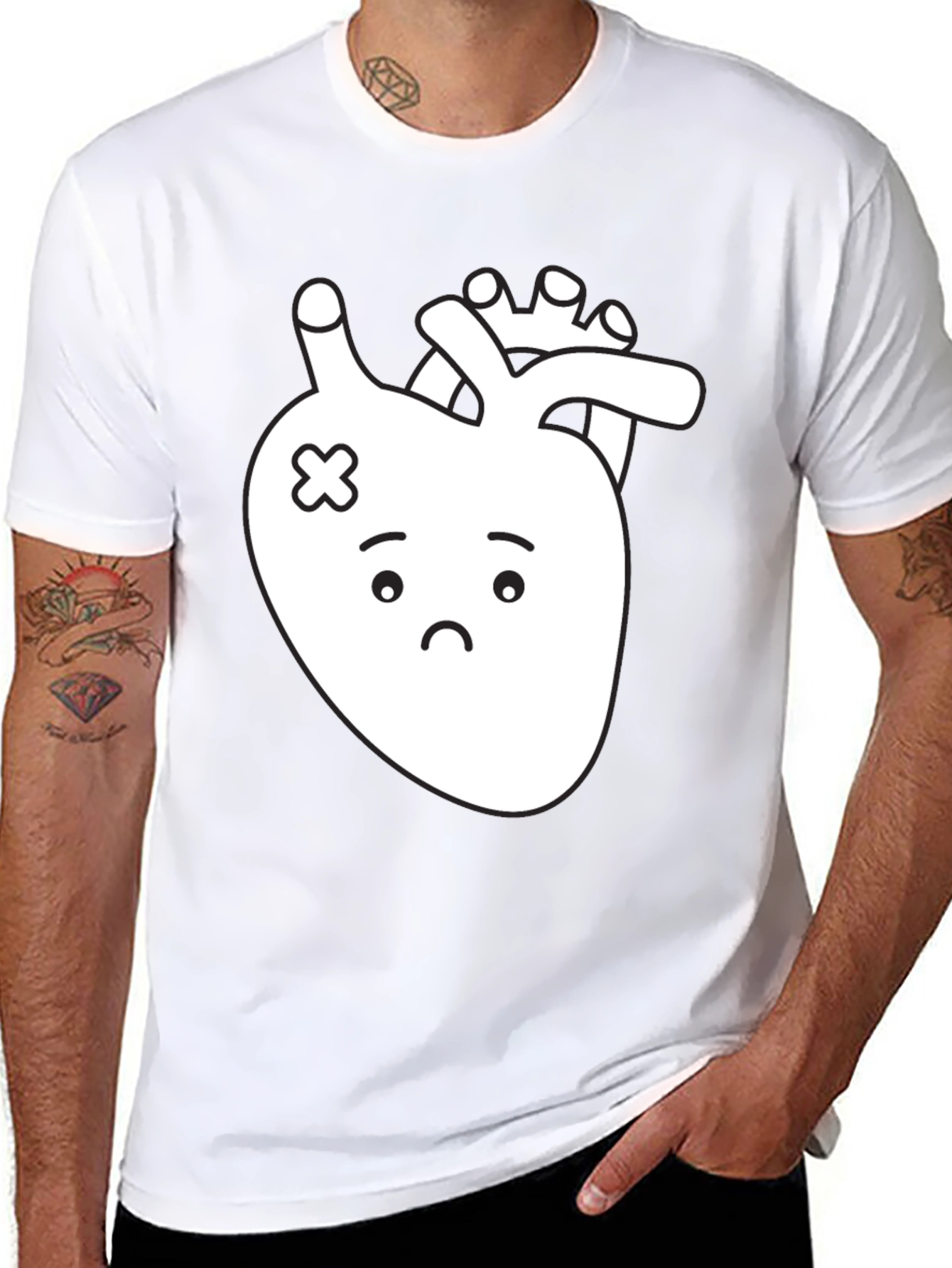 Sad Heart T-Shirt - Black Cotton Graphic Tee