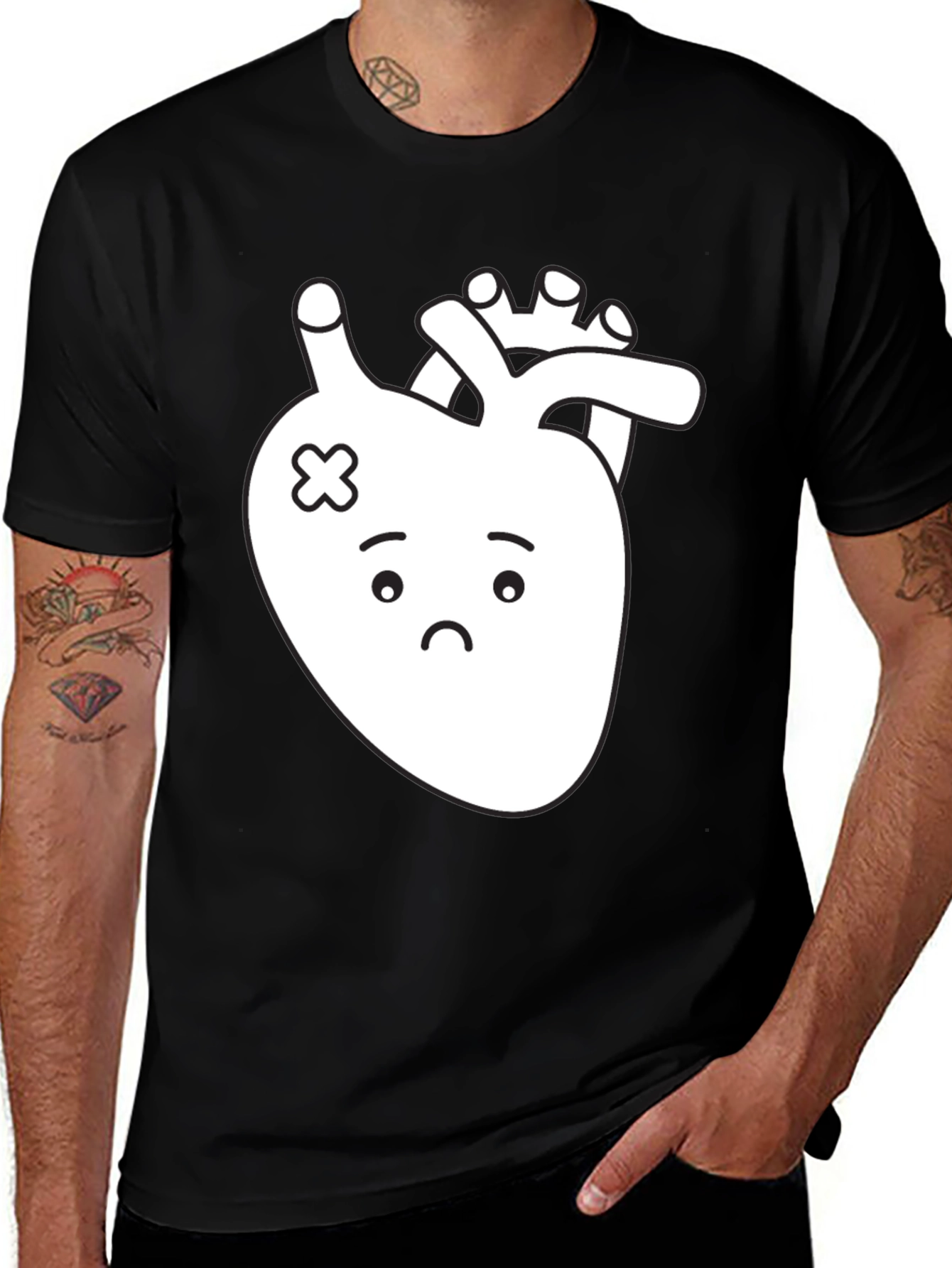 Sad Heart T-Shirt - Black Cotton Graphic Tee