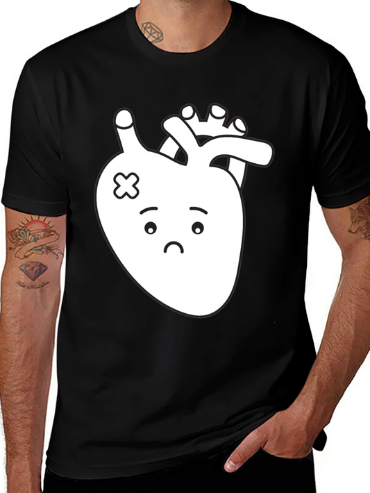 Sad Heart T-Shirt - Black Cotton Graphic Tee