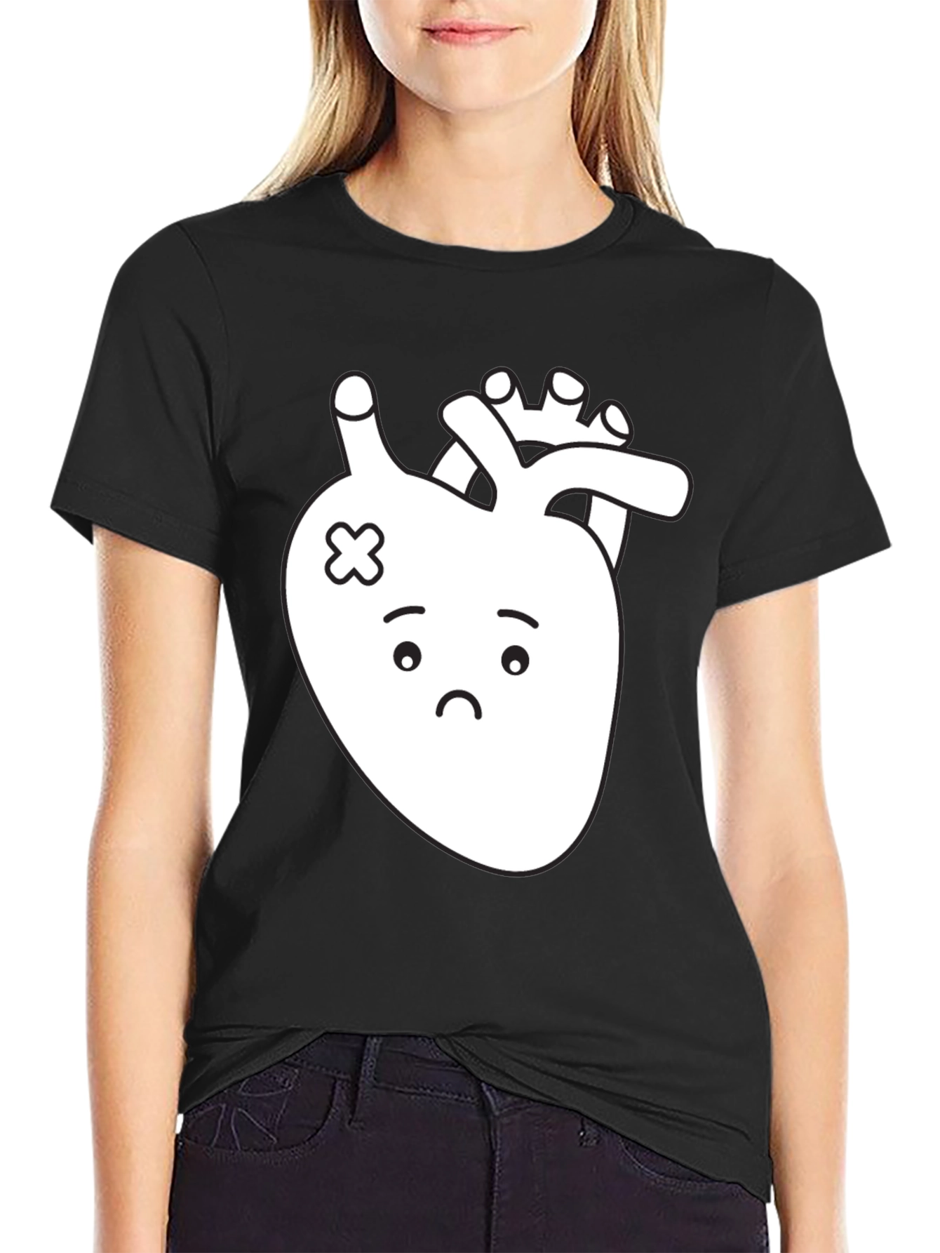 Sad Heart T-Shirt - Black Cotton Graphic Tee