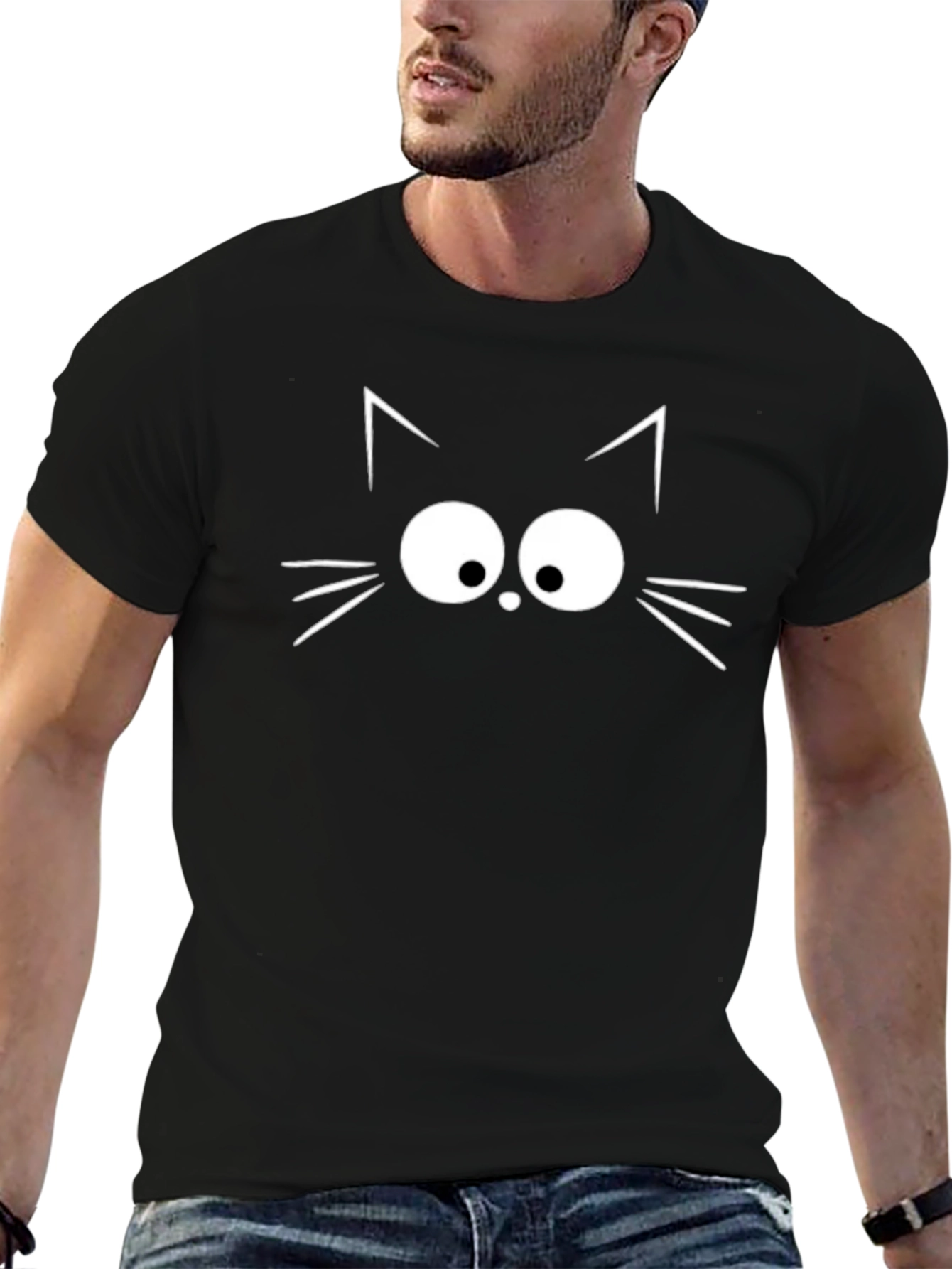 Cat Face T-Shirt - Cute Whiskers & Eyes Design
