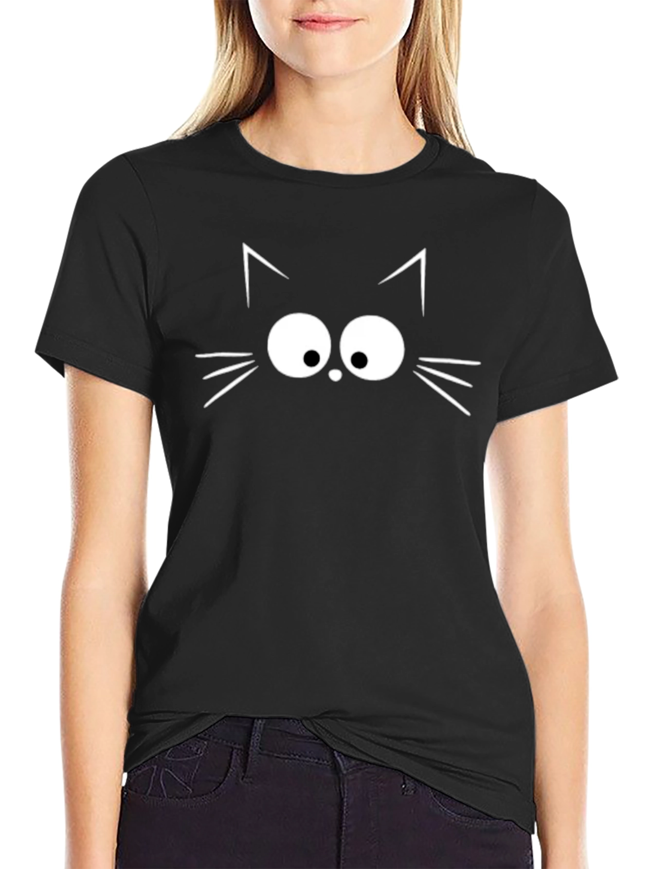 Cat Face T-Shirt - Cute Whiskers & Eyes Design