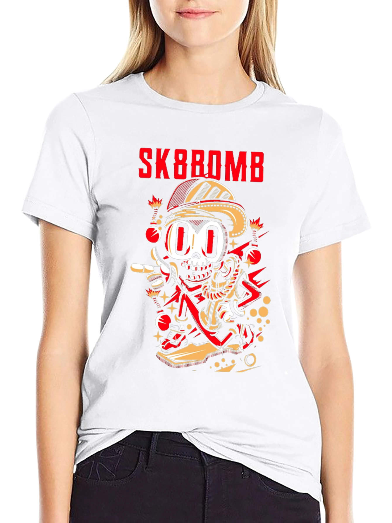 Sk8bomb Cartoon Skeleton Graphic Tee - Black