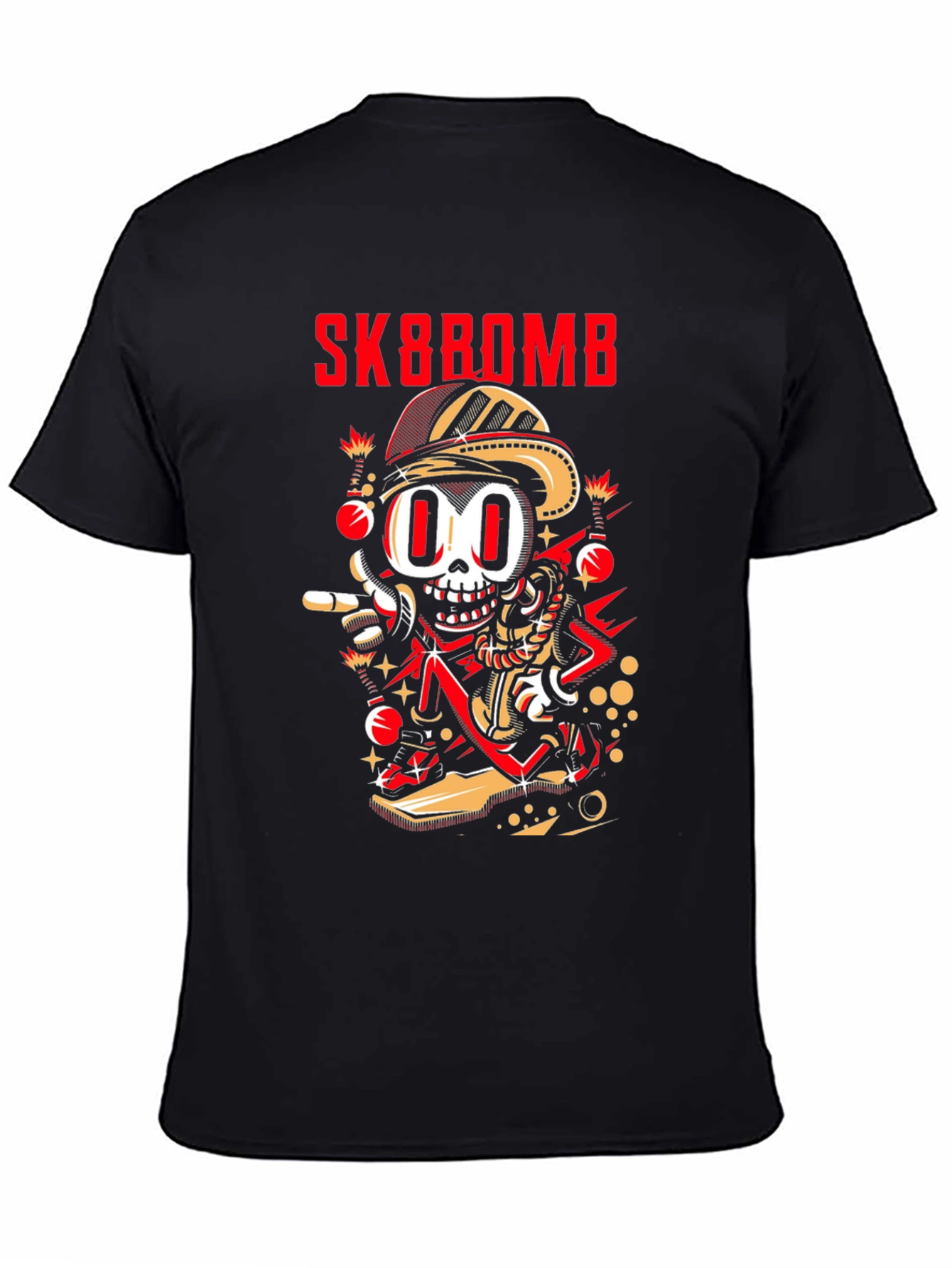 Sk8bomb Cartoon Skeleton Graphic Tee - Black