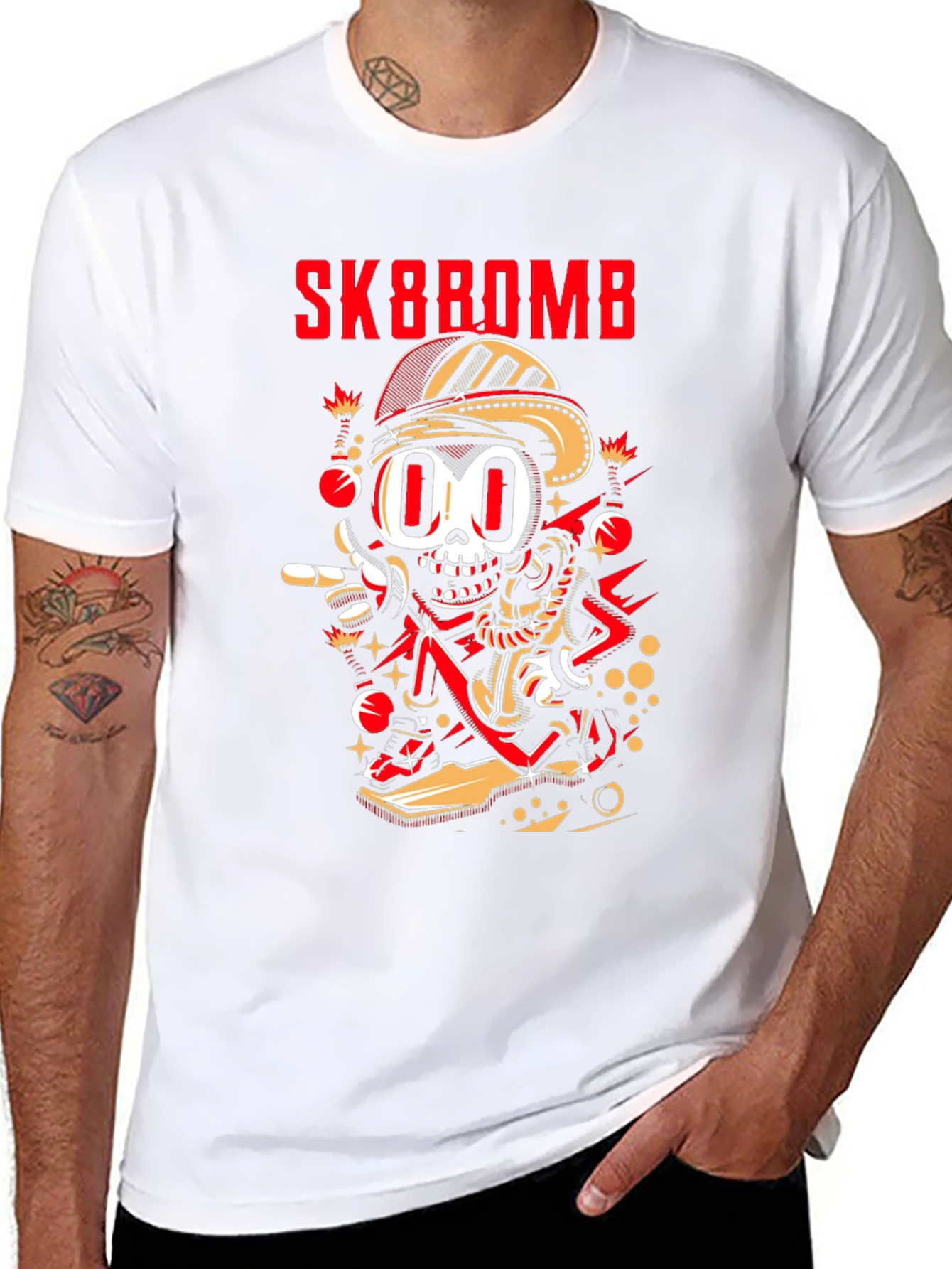 Sk8bomb Cartoon Skeleton Graphic Tee - Black