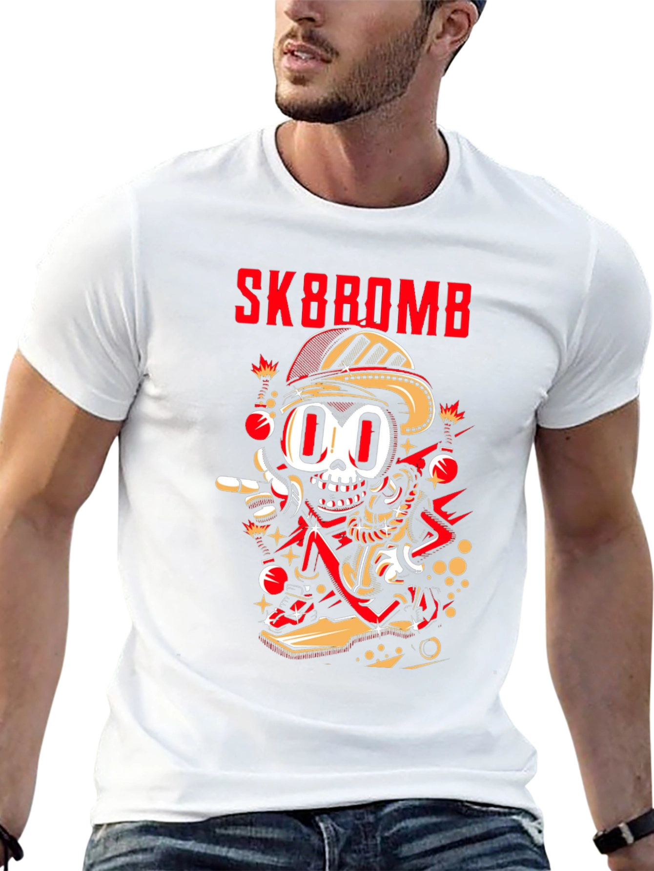 Sk8bomb Cartoon Skeleton Graphic Tee - Black