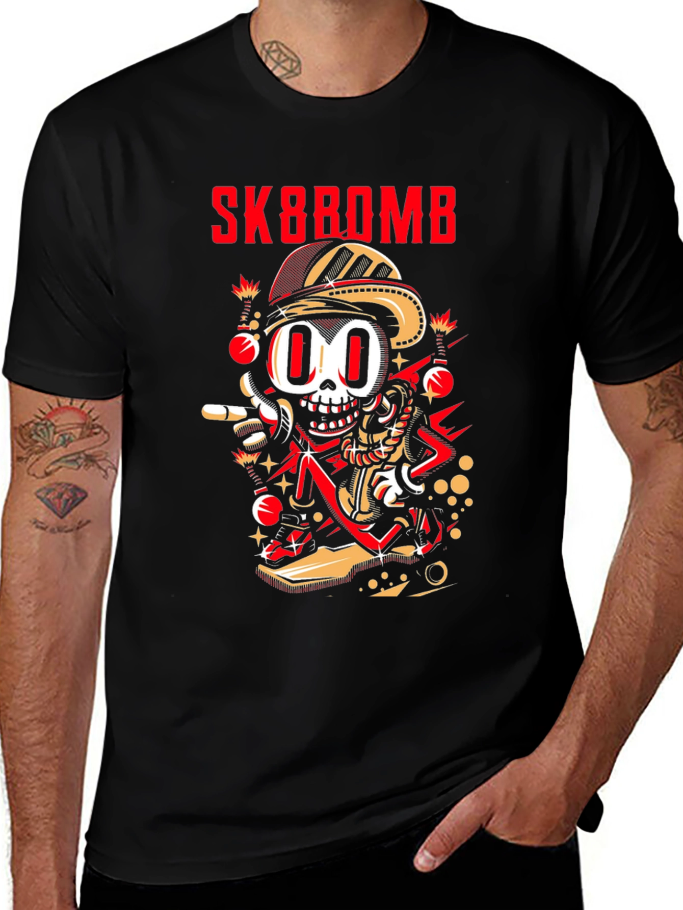 Sk8bomb Cartoon Skeleton Graphic Tee - Black