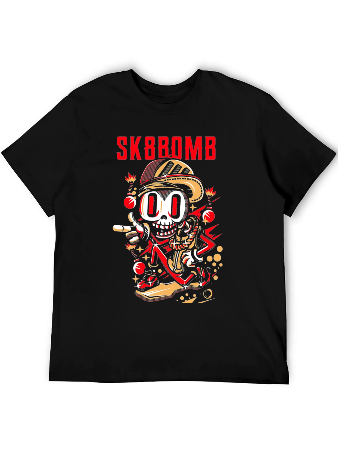 Sk8bomb Cartoon Skeleton Graphic Tee - Black
