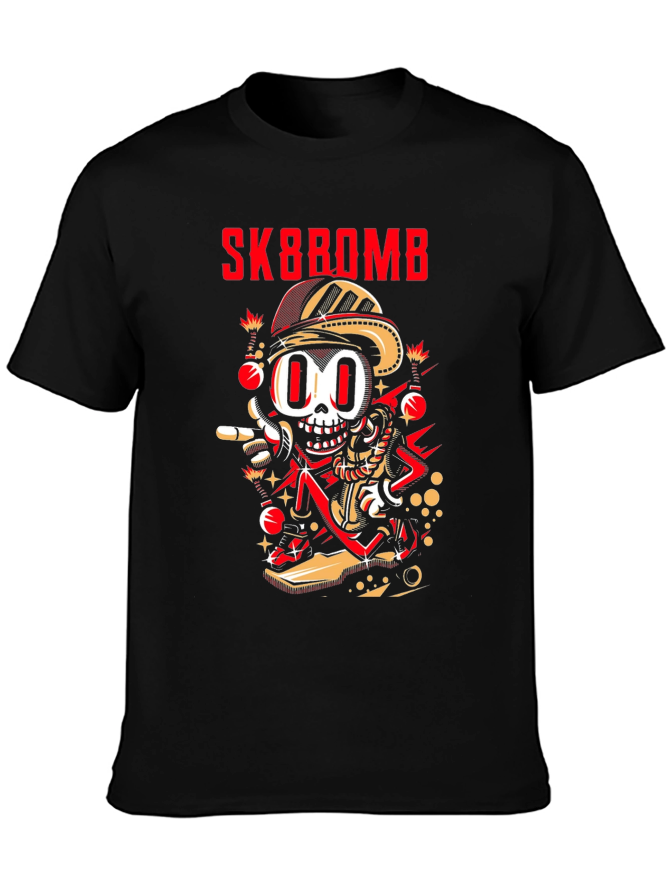 Sk8bomb Cartoon Skeleton Graphic Tee - Black