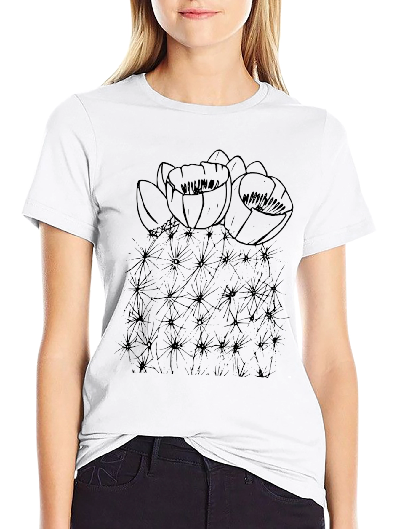 Cactus Flower Graphic T-Shirt - Black