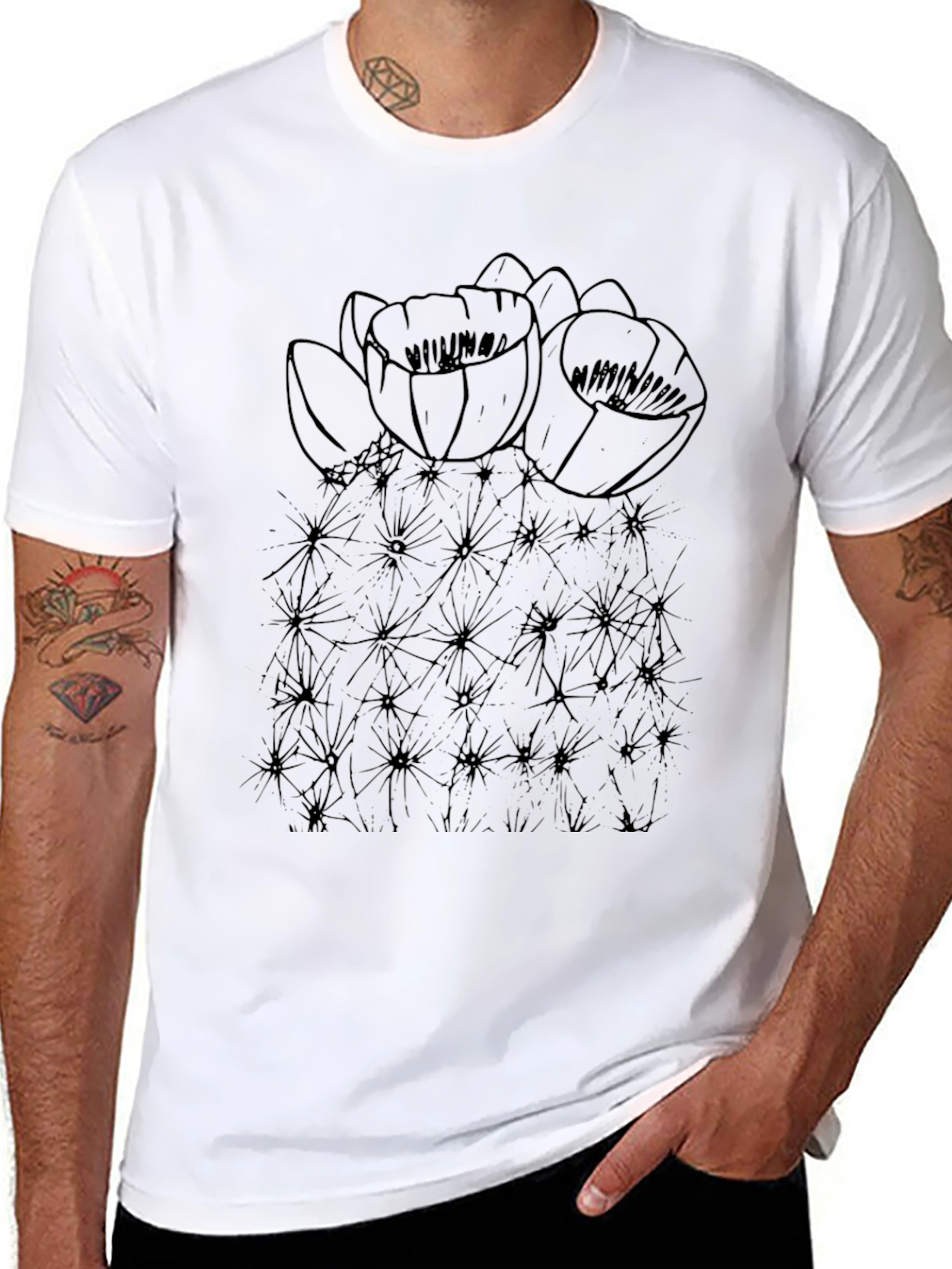 Cactus Flower Graphic T-Shirt - Black