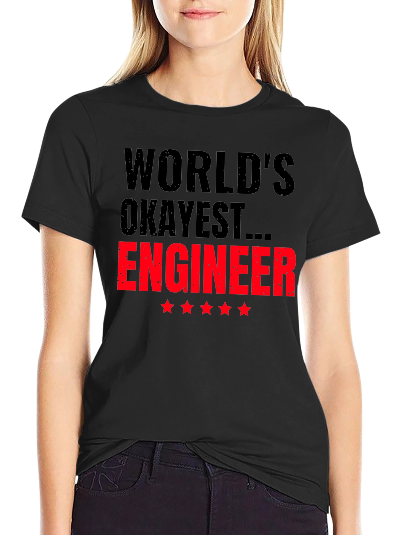 Worlds Okayest Engineer Black T-Shirt