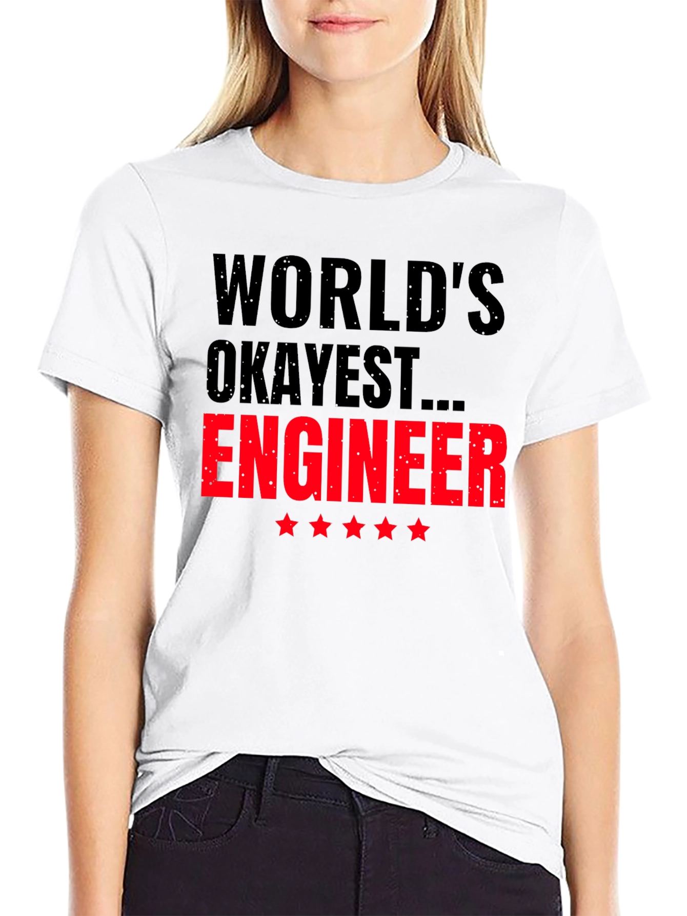 Worlds Okayest Engineer Black T-Shirt