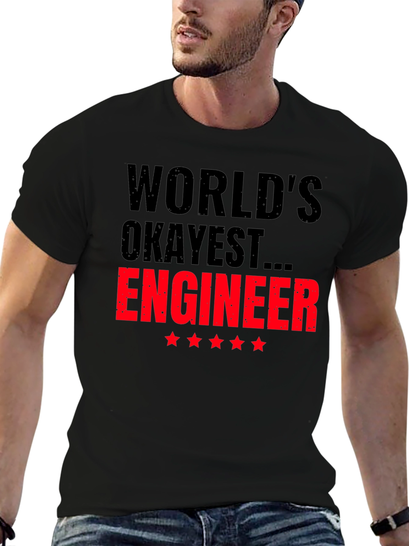 Worlds Okayest Engineer Black T-Shirt