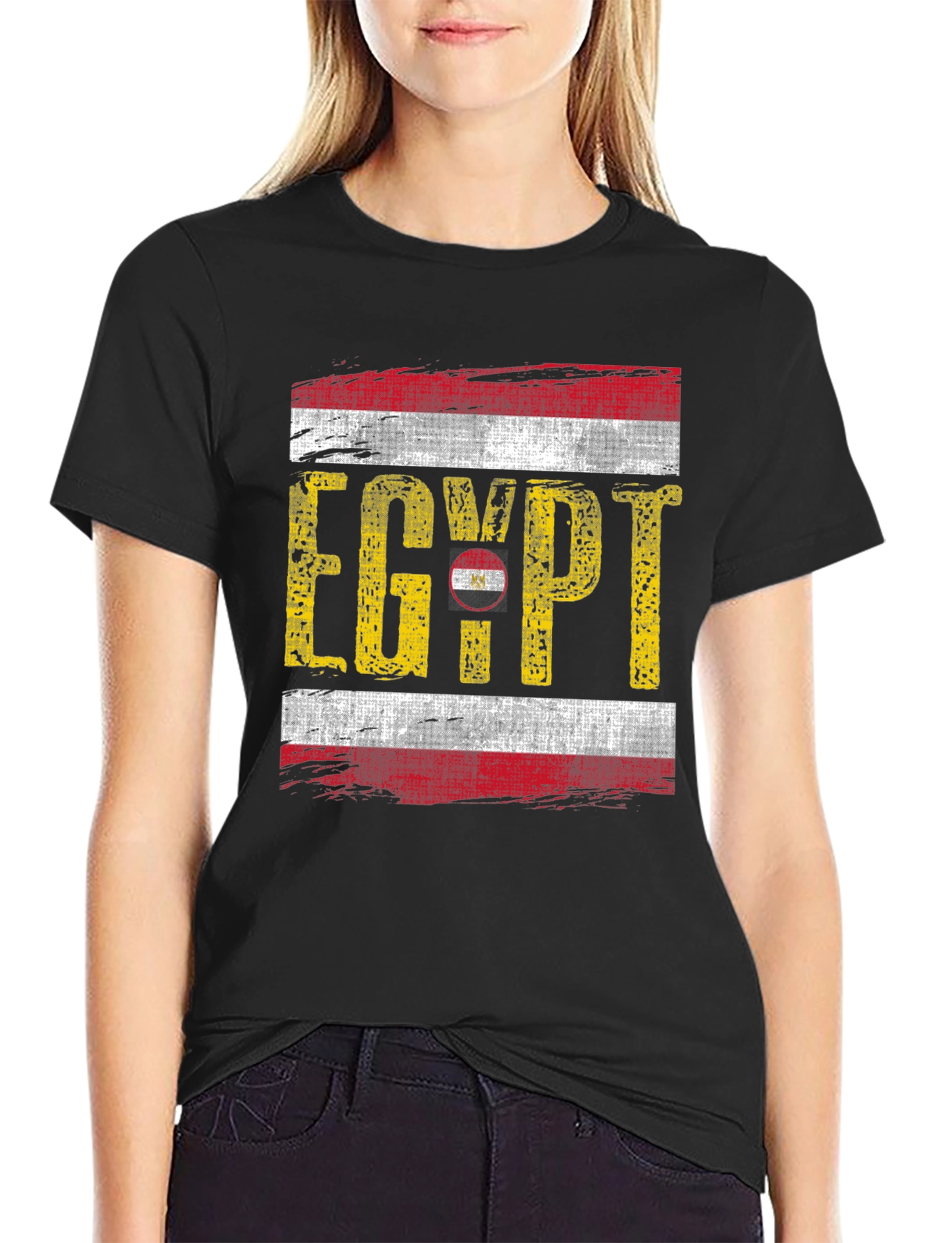 Egypt Flag Graphic Tee - Black Cotton T-Shirt